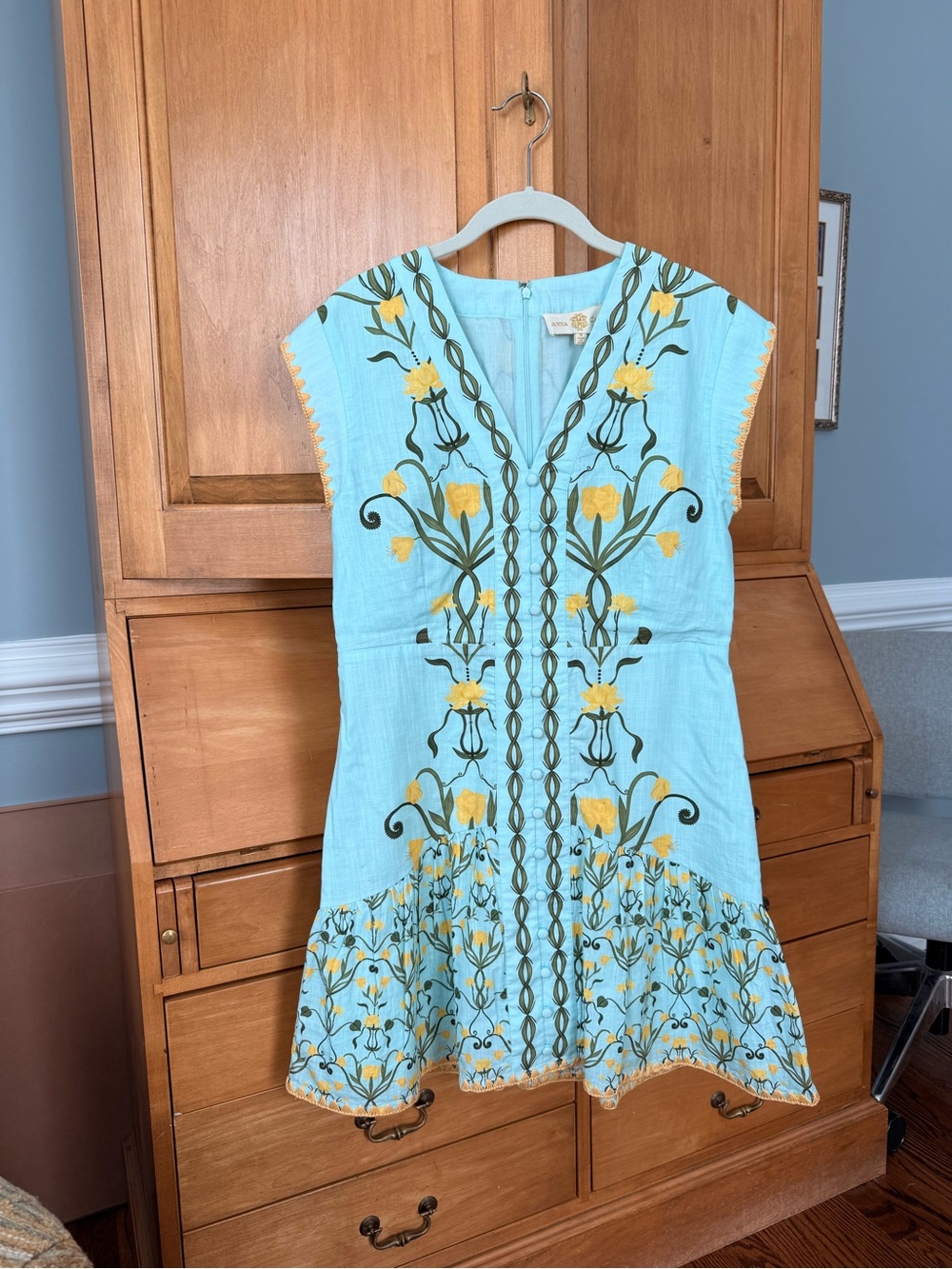 Anna Cate Jill Aqua Garden Floral Button Front Mini Dress 100% Cotton S